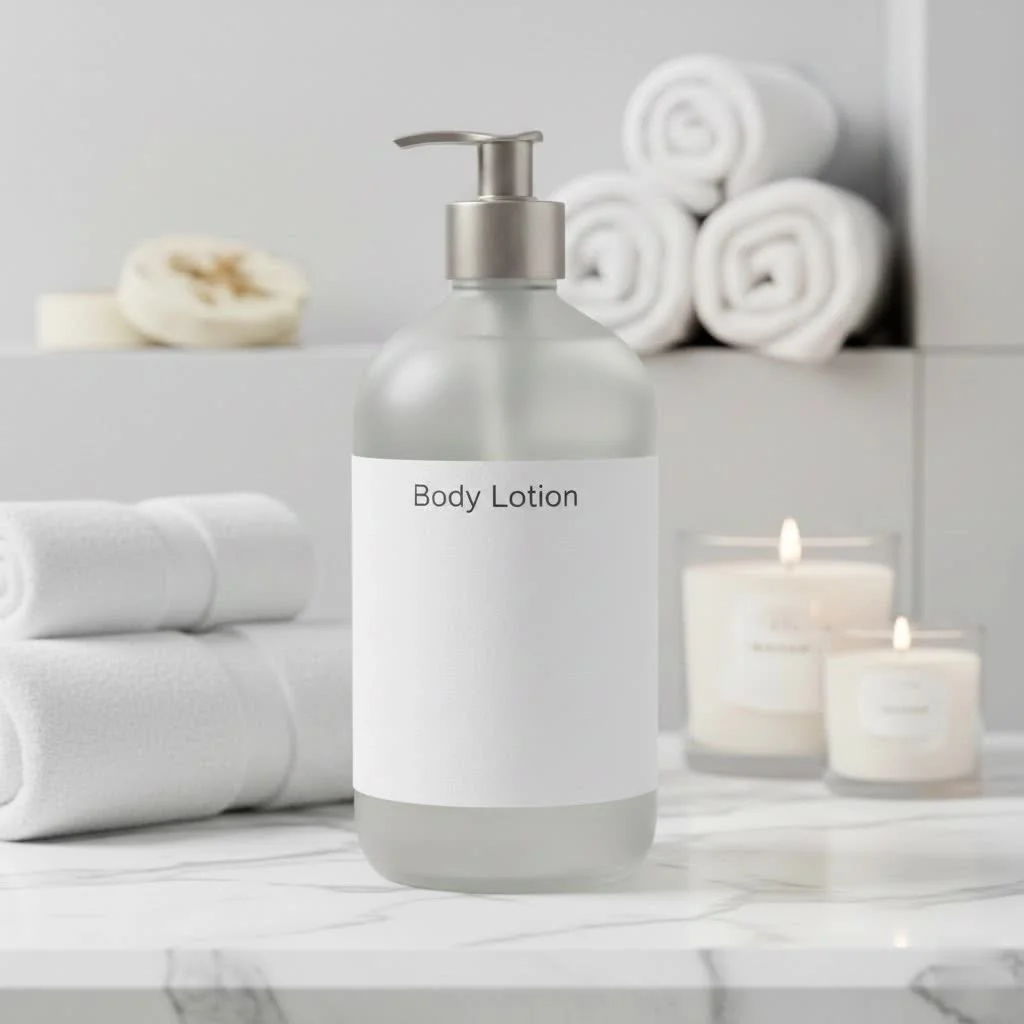 Oil of Olay body lotion bottles on a white surface